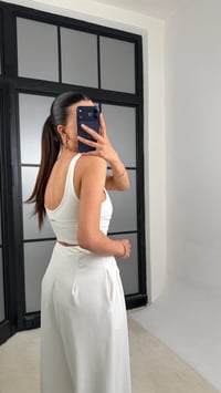Beyaz OYS Model Pedli  Crop Beli Lastikli Pantolon İkili Takım GAUS-01441GAUSTAKIMGAUS-01441