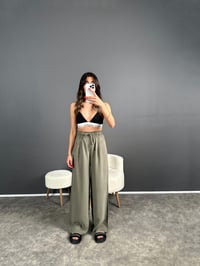 Raisa Haki Basic Beli Lastikli PantolonGausPANTOLONGU007097