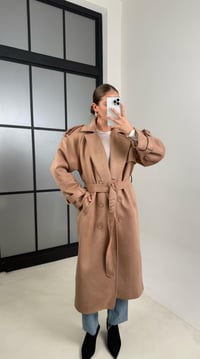 Bej Düğmeli Kemerli Süet Trençkot GAUS-00487GAUSTRENÇKOTGAUS-00487