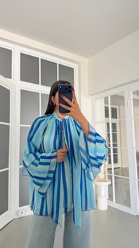 Mavi Çizgili Astarlı Fular Detaylı Gömlek GAUS-01856GAUSShirtGAUS-01856