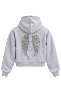 Gri Kanat İşlemeli Kapüşonlu Sweatshirt GAUS-02052GAUSSweatshirtGAUS-02052