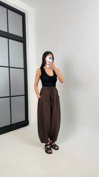 Kahve Beli Lastikli Cepli Balon Keten Pantolon Gaus00391GausPANTOLONGU1001915