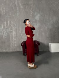 Loneva Bordo Belden Dekolteli Fitilli Yumuşak Triko ElbiseGausELBİSEGU00904392