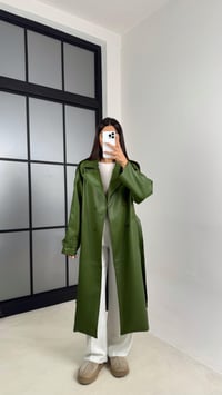 Yeşil Yırtmaç Detaylı Astarlı Premium Deri Trençkot GAUS-00575GAUSTRENÇKOTGAUS-00575