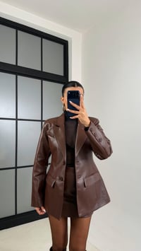Kahve Astarlı Vatkalı Blazer Ceket Etek Premium Deri Takım GAUS-00657GAUSSuitsGAUS-00657