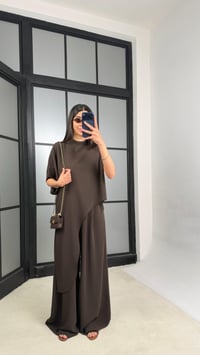 Acı Kahve Asimetrik Bluz Beli Lastikli Pantolon İkili Tasarım Takım GAUS-01490GAUSTAKIMGAUS-01490