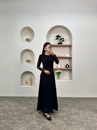 Asri Siyah Bisiklet Yaka Çizgili Maxi ElbiseGausELBİSEGU00903597