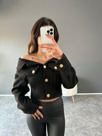 Siyah Madonna Yaka Kaşe Ceket GausCEKETGU002860