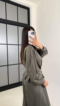 Haki Kemer Detaylı Hırka Beli Lastikli Geniş Paça Pantolon Modal Takım GAUS-00188GAUSTAKIMGAUS-00188