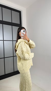 Soft Sarı Saç Örgülü Kapüşonlu Hırka Pantolon Triko Takım GAUS-00514GAUSTAKIMGAUS-00514