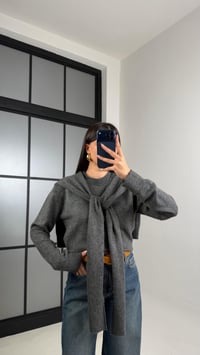 Antrasit Şal Detaylı Triko Kazak GAUS-00862GAUSKAZAKGAUS-00862