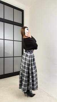 Lacivert Kemerli Yırtmaç Detaylı Ekoseli Etek gaus-01026GAUSSkirtgaus-01026