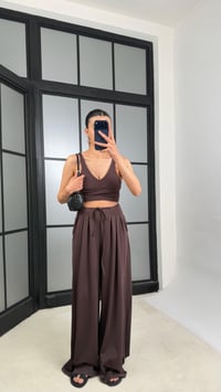 Acı Kahve OYS Model Pedli  Crop Beli Lastikli Pantolon İkili Takım GAUS-01441GAUSTAKIMGAUS-01441