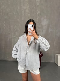 Siyah Beyaz Çizgili Keten Gömlek Gaus00268GausGÖMLEKGU1001619