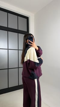 Mürdüm Şerit Detaylı Ceket Beli Lastikli Pantolon Paraşüt Modal Kumaş Takım GAUS-00677GAUSTAKIMGAUS-00677