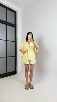 Sarı Cepli Gömlek Beli Lastikli Şort Müslin Takım Gaus00445GausTAKIMGU1002037