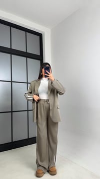 Açık Yeşil Astarlı Vatkalı Blazer Ceket Beli Lastikli Pantolon Şerit Detaylı Premium Takım GAUS-00934GAUSTAKIMGAUS-00934