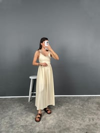 Tex Krem Askılı Astarlı Keten Elbise GausELBİSEGU008702