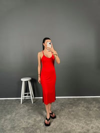 Karlee Kırmızı İp Askılı Yırtmaçlı ElbiseGausELBİSEGU008201