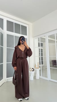 Kahve Kapüşonlu Hırka Beli Lastikli Pantolon İkili Takım GAUS-01901GAUSTAKIMGAUS-01901