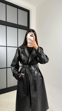 Siyah Yırtmaç Detaylı Astarlı Premium Deri Trençkot GAUS-00575GAUSTRENÇKOTGAUS-00575