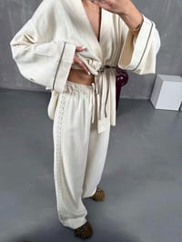 Taş Bağlamalı Keten Kimono Takım Gaus00034GausTAKIMGU1001071