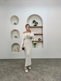 Nancy Ekru Kayık Yaka Triko Tasarım ElbiseGausELBİSEGU00903679