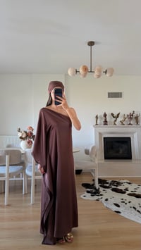 Kahve Bandanalı Tek Omuz Saten Elbise GAUS-01645GAUSELBİSEGAUS-01645