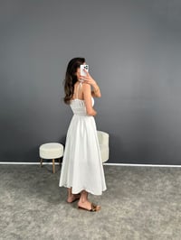 Yulia Beyaz İp Bağlama Askılı Astarlı Premium Elbise GausELBİSEGU007090