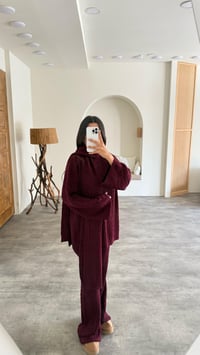 Bordo Kazak Atkı Beli Lastikli Pantolon 3'lü Örgü Kumaş Takım GAUS-00212GAUSSuitsGAUS-00212