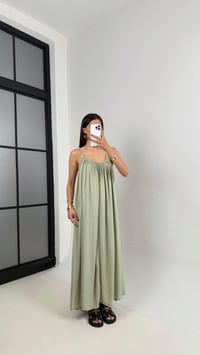 Haki Ayarlanabilir Askılı MD Muadil Astarlı Keten Elbise Gaus00474GausELBİSEGU1002107