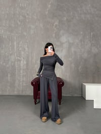 Tamara Antrasit Drapeli Asimetrik Kesim Bluz Pantolon Modal TakımGausTAKIMGU100200