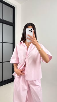 Pembe Yarım Kol Cepli Gömlek Beli Lastikli Pantolon Yarım Astarlı Pamuk Karışımlı Takım Gaus00356  GausTAKIMGU1001824