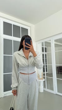 Gri Vatkalı Hırka Fermuar Detaylı Pantolon İkili Takım GAUS-02098GAUSTAKIMGAUS-02098