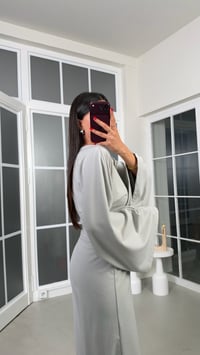 Gri Geniş Kol Bluz Beli Lastikli Pantolon İkili Kaşmir Dokulu Selanik Kumaş Takım GAUS-02293GAUSTAKIMGAUS-02293