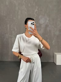 Beyaz Bisiklet Yaka Vatkalı Basic Tshirt Gaus00118GausTSHIRTGU1001265