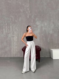 Setra Beyaz Beli Lastikli Tensel Kumaş PantolonGausPANTOLONGU100599