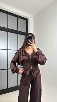 Acı Kahve Saten Detaylı Hırka Beli Lastikli Pantolon Tasarım Takım GAUS-01096GAUSTAKIMGAUS-01096