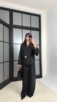 Siyah Premıum Toka Detaylı Yandan Bağlamalı Beli Lastikli Pantolon Tencel Takım GAUS-01205GAUSSuitsGAUS-01205