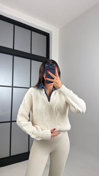 Krem Denim Yaka Detaylı Örgü Kazak GAUS-00929GAUSKAZAKGAUS-00929