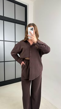 Kahve Gömlek Beli Lastikli Pantolon MD Muadil Selanik Kumaş Takım GAUS-00938GAUSTAKIMGAUS-00938