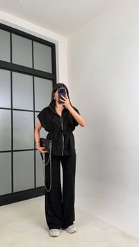 Siyah Beli Lastikli Hırka Pantolon Taşlı Modal Takım GAUS-01064GAUSTAKIMGAUS-01064