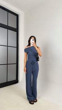 Mavi Asimetrik Bluz Beli Lastikli Pantolon Bürümcük Takım Gaus00532GausTAKIMGU1002245