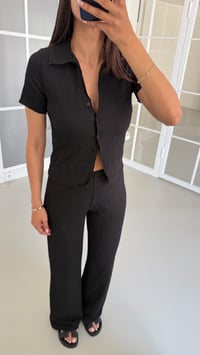 Siyah Crop Bluz Beli Lastikli Pantolon Bürümcük Takım GAUS-01555GAUSSuitsGAUS-01555