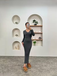 Lizet ZR Model Antrasit V Yaka Belden Bağlamalı Triko ElbiseGausELBİSEGU00903527