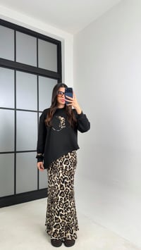 Siyah Kahve Leopar Desenli Bluz Etek İkili Saten Takım GAUS-00903GAUSTAKIMGAUS-00903