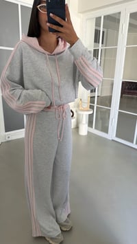 Pembe Kapüşonlu Sweatshirt Beli Lastikli Eşofman Şerit Detaylı Takım GAUS-01995GAUSTAKIMGAUS-01995
