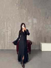Nita Siyah V Yaka Düğmeli ElbiseGausELBİSEGU00903902