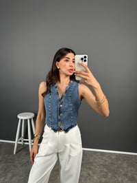 Minda Denim V Yaka Crop Yelek GausYELEKGU008338