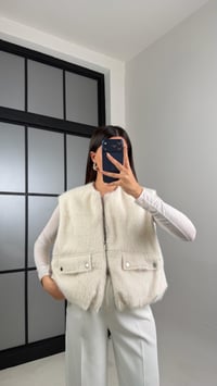 Krem Cepli Astarlı Kürk Yelek GAUS-00851GAUSYELEKGAUS-00851